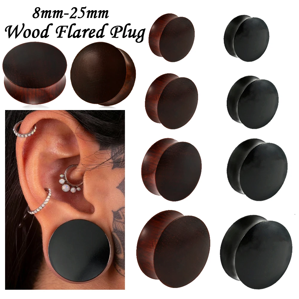 1PAIR Wood Double Flared Plugs Ear Tunnel Plug Flesh Expander Gauge Stretchers Earrings 8mm-25mm Earlobe Piercing Jewelry