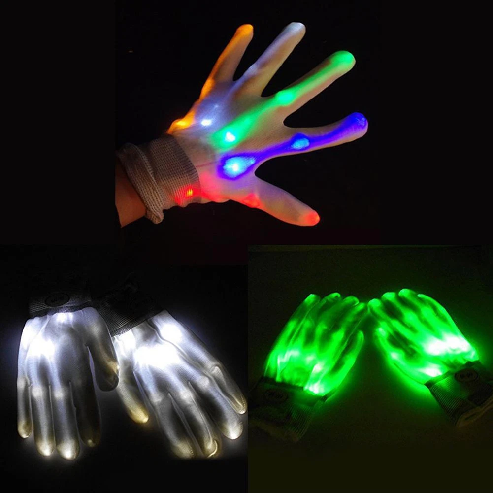 Guantes intermitentes Led de Halloween, guantes brillantes de arcoíris de alta elasticidad, 7 modos luminosos, juguetes para niños y niñas, suministros electrónicos para fiestas y bares