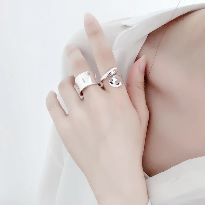 

WEDHOC 925 Sterling Silver Shiny Smooth Geometric Trend INS Resizable Opening Ring For Women Luxury Jewelry Birthday Gift