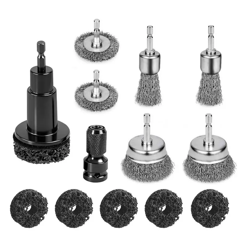 New-Coarse Carbon Steel Crimping Wire Wheel Brush- Brake Rotor Resurfacing Kit(5 Pads)& Wheel Hub Cleaning Tool