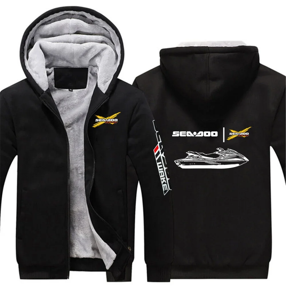 2024 New Men Sea Doo Seadoo Moto Hoodies Winter Thick Warm Fleece Zipper Hoodies Coat Casual Tracksuit Sportwear Sweatshirts Top