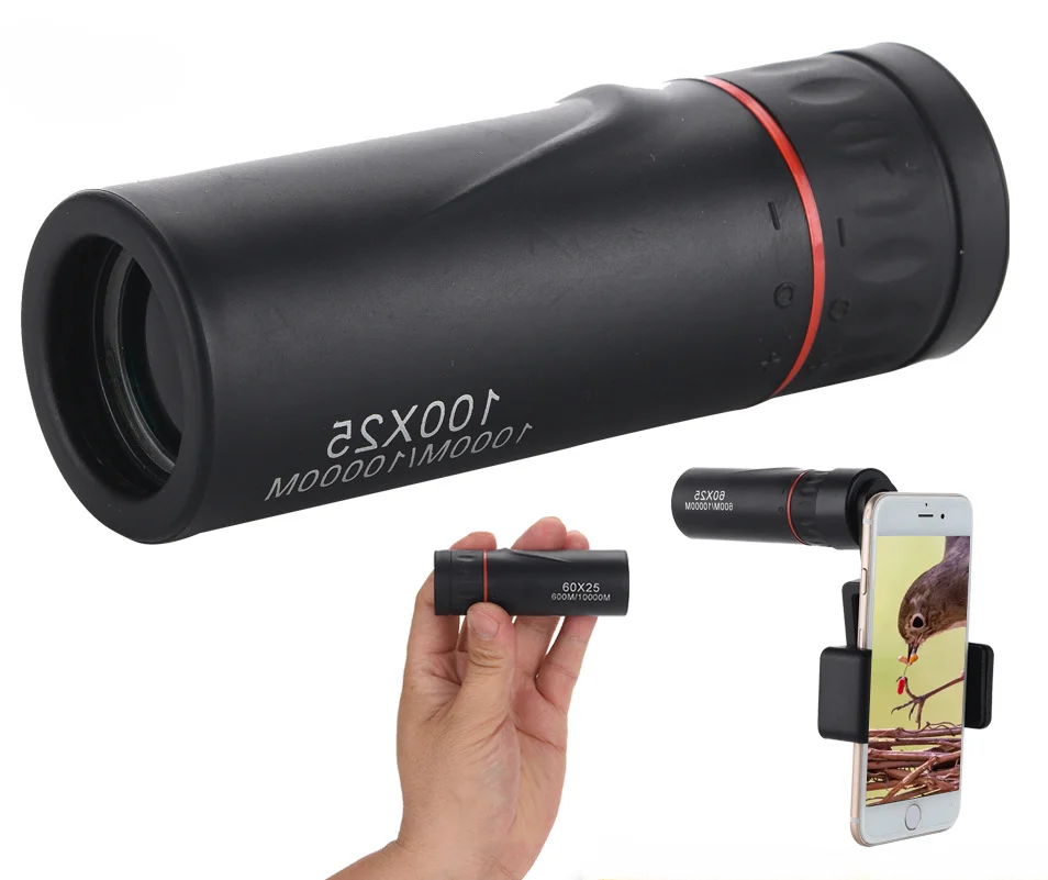 60X25/100X25 Optical Zoom Field Telescopes Clear View Red Film Hunting HD Binoculars Adjustable Focal Length