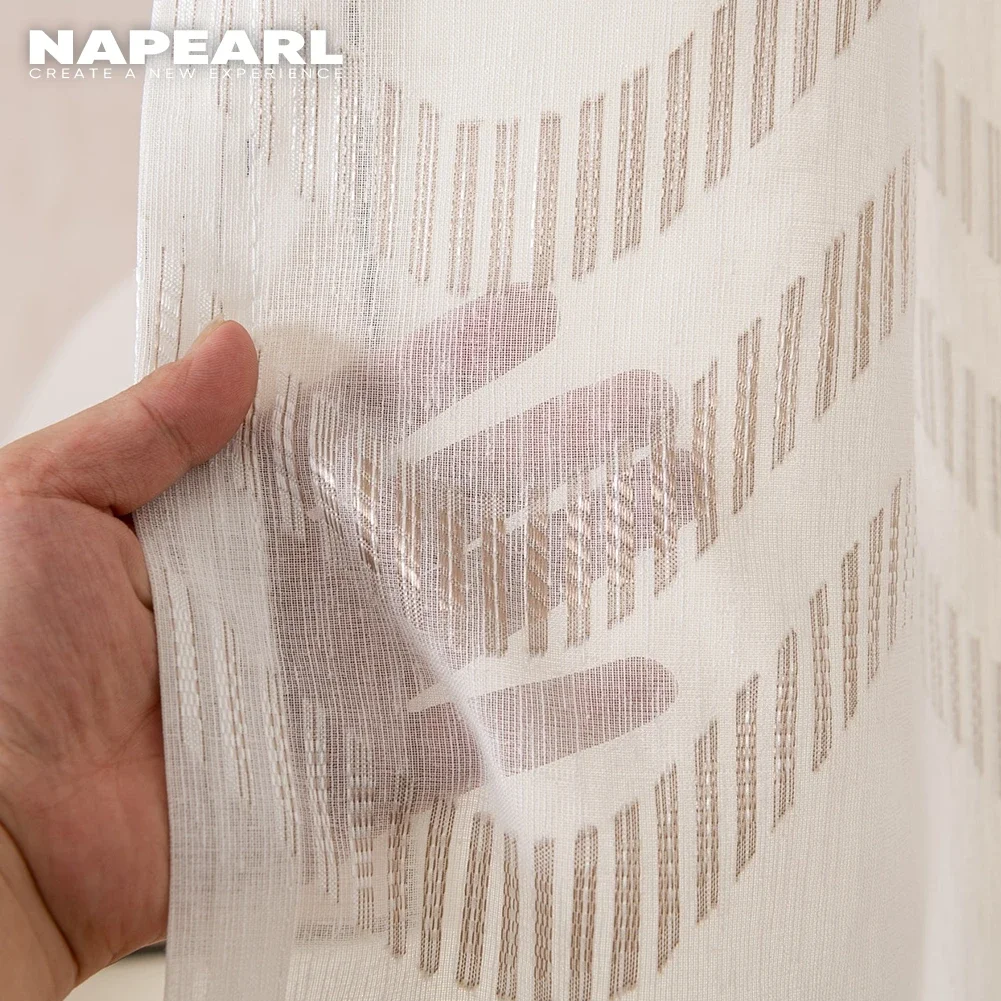 NAPEARL Geometric Modern Living Room Curtains Sheer For Kitchen Tulle For Bedroom Window Treatments White Curtain Custom Size