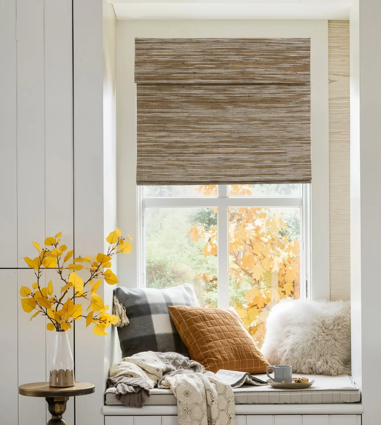 Luxury Cordless Bamboo Roman Shades Privacy Window Treatment Roll up Blinds GOYI HOME 100% Polyester Fiber Filling
