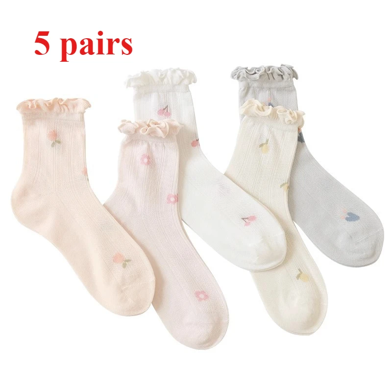 

5 Pairs of Women's Soft Boneless Mid Tube Socks, Breathable and Fashionable Casual Socks, High-quality Women's Round Neck Socks