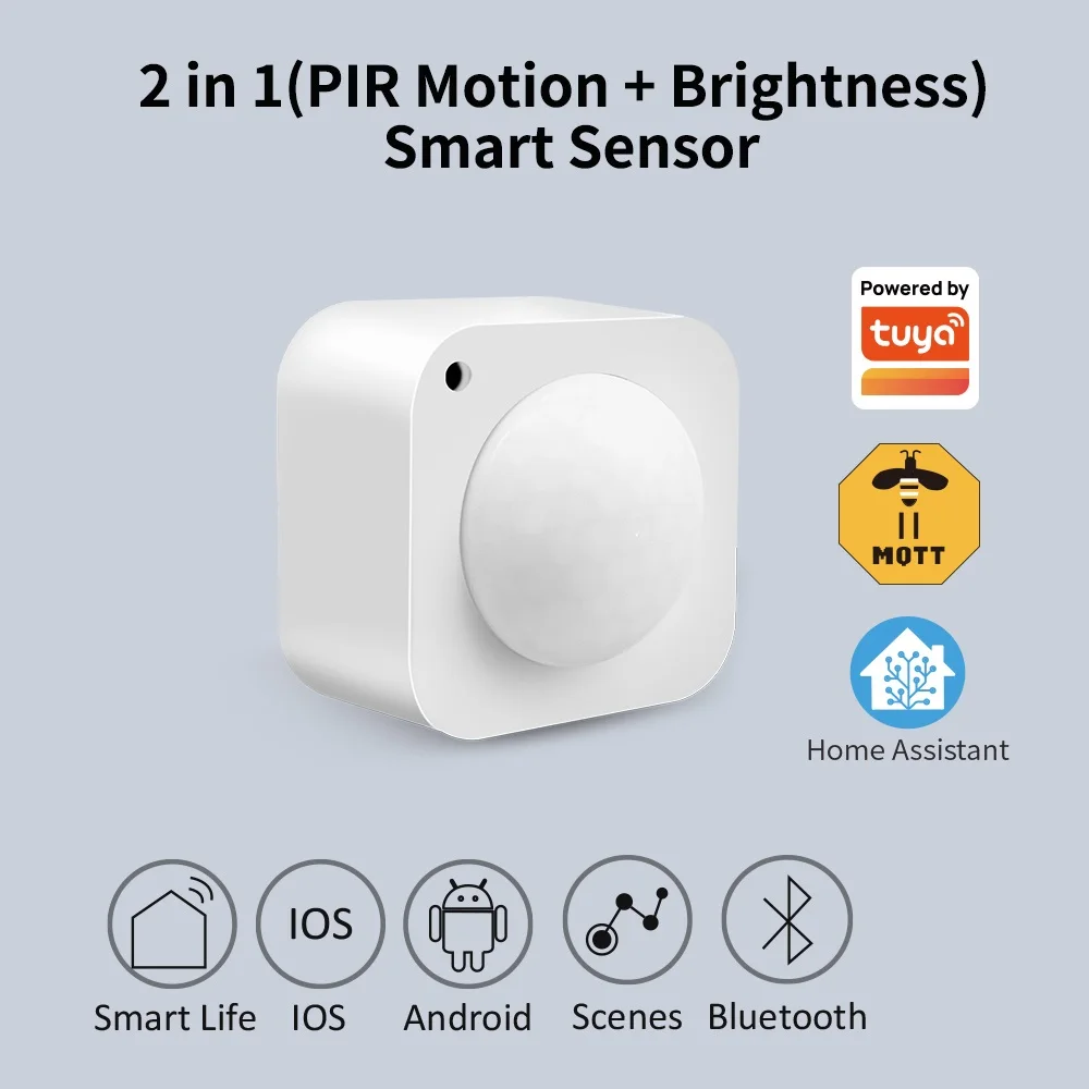 Tuya ZigBee 2in1 Sensore intelligente di luminosità del movimento PIR Rilevatore di movimento umano Sensore di luce integrato Funziona con l'assistente domestico