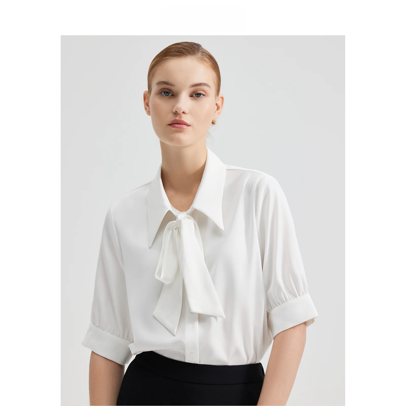 

Женская рубашка LeLenth с коротким рукавом и узлом, летняя, для профессиональных собеседований, однотонная, для офиса, в стиле OL