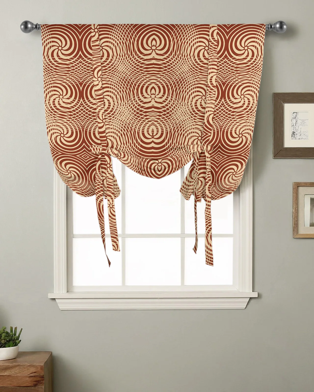 Water Wave Pattern Abstract Embellishment Circle Kitchen Short Window Curtain Home Decor Small Window Roman Tie Up Curtains