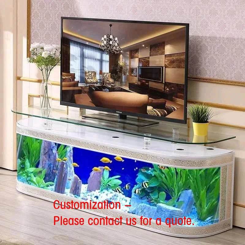 

custom.Luxury Eco-Friendly Glass Coffee Table with TV Cabinet and Fish Stand Bedroom-Includes Lamp & Aquarium Tea Table