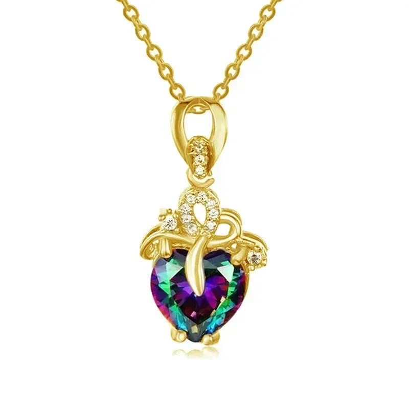 2026 Unique Multi-colored Heart CZ Pendant Necklace for Women Gorgeous Bride Wedding  Anniversary Party Trendy Jewelry