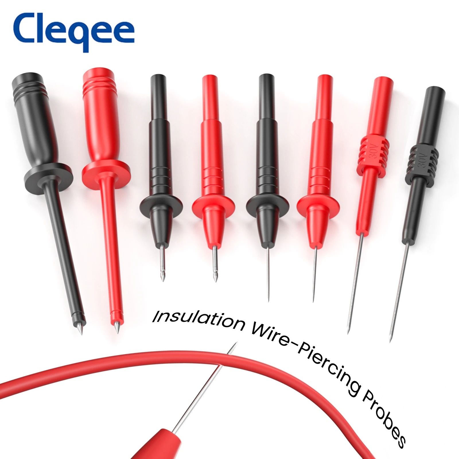 Cleqee P1925 Puntali per multimetro in silicone Kit Sonde per test Set Morsetti a coccodrillo Gancio per test rapido Clip Pinzetta Cavo di