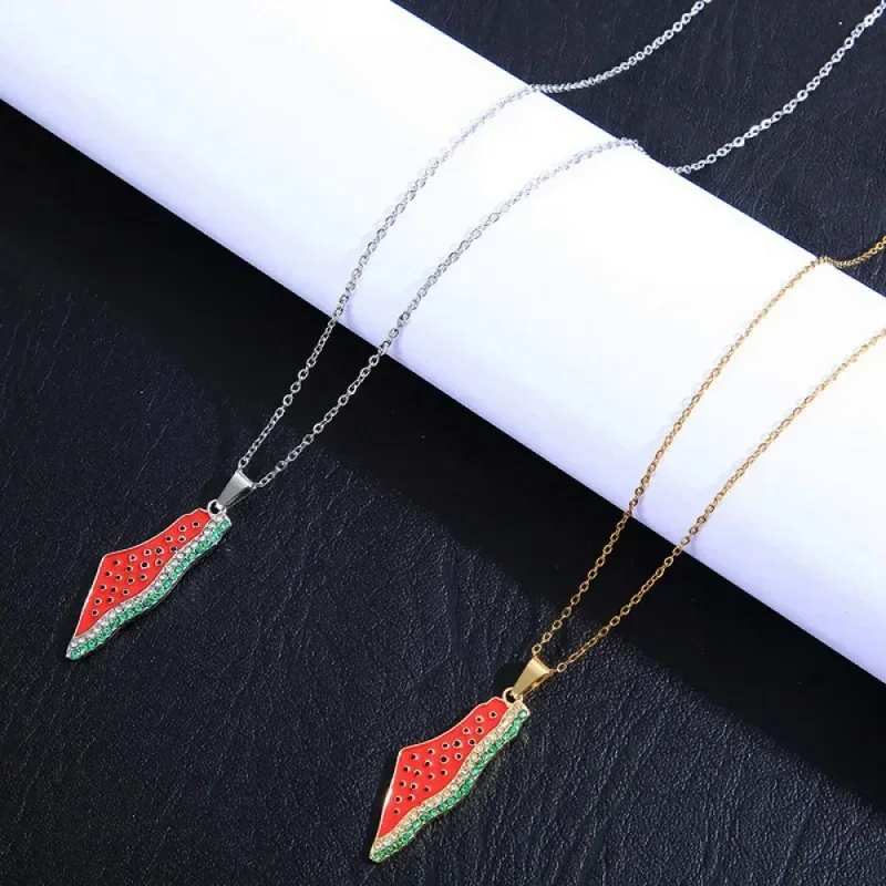 New Fashionable Vacuum Electroplated Arabic Text Watermelon Pendant Necklace For Men And Women Ethnic Style Jewelry Accessories