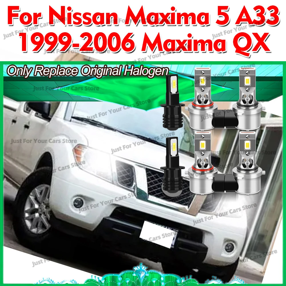 2/6x Faros Delanteros para Auto, Lámparas LED de 30000LM, 6000K, Bombilla Antiniebla para Nissan Maxima 5 A33 (Maxima QX) 1999-2006 2000 2001 2002 2003 2004 2005