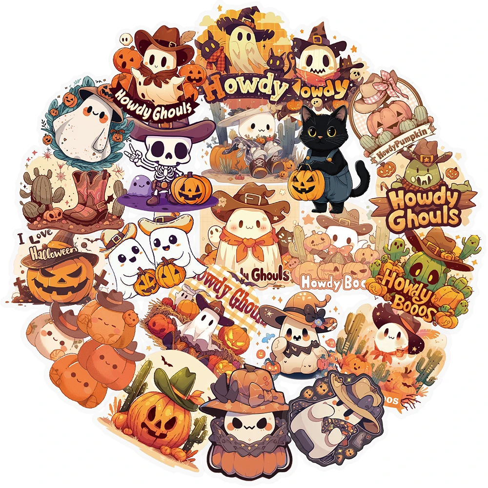 

10/30/50pcs Cute Cartoon Cowboy Halloween Transparent Stickers Funny Ghost Pumpkin Decals Stationery Phone Graffiti Sticker Toys