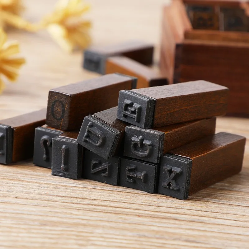 30pcs/set Wooden Lowercase Letter Stamps Vintage Alphabet Letter Rubber Stamps DIY Diary Ablum Planner Journal Craft