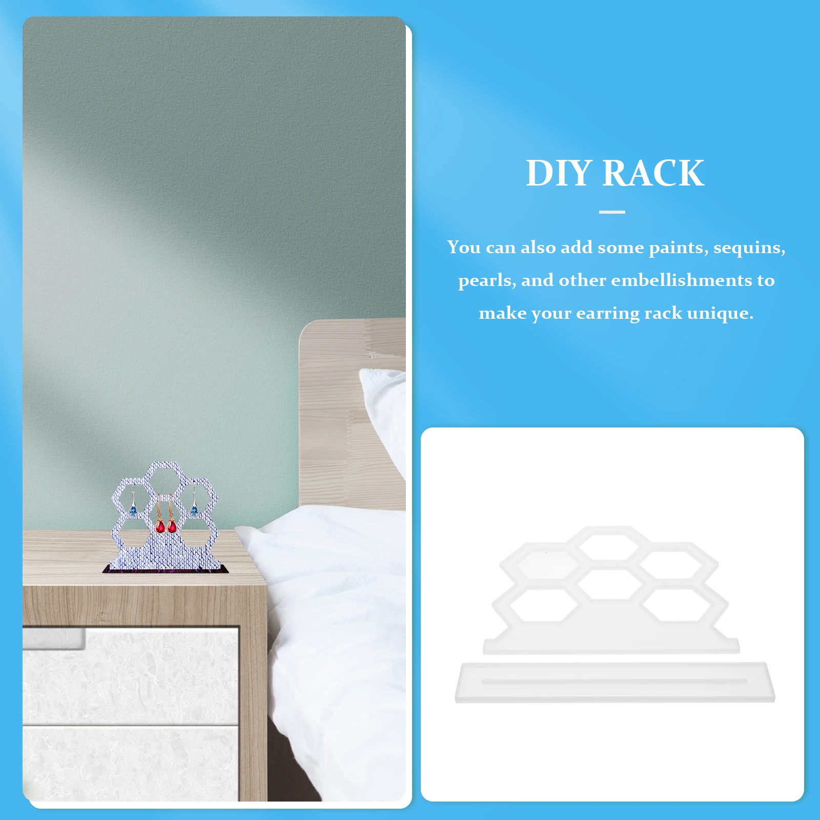

1 set Hexagon Earring Hanger Mold Silicone Diy Crystal Epoxy Craft Tool Display Reusable Portable Lightweight Durable