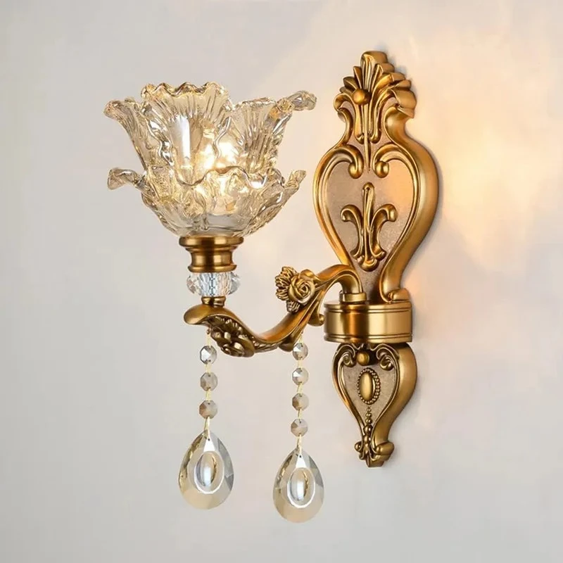 

Европейский Ретро Хрустальный Настенный Светильник Гостиная Спальня Прикроватная Лампа Современный Коридор Проход Зеркало Переднее Настенное Бра Стеклянная Лампа
