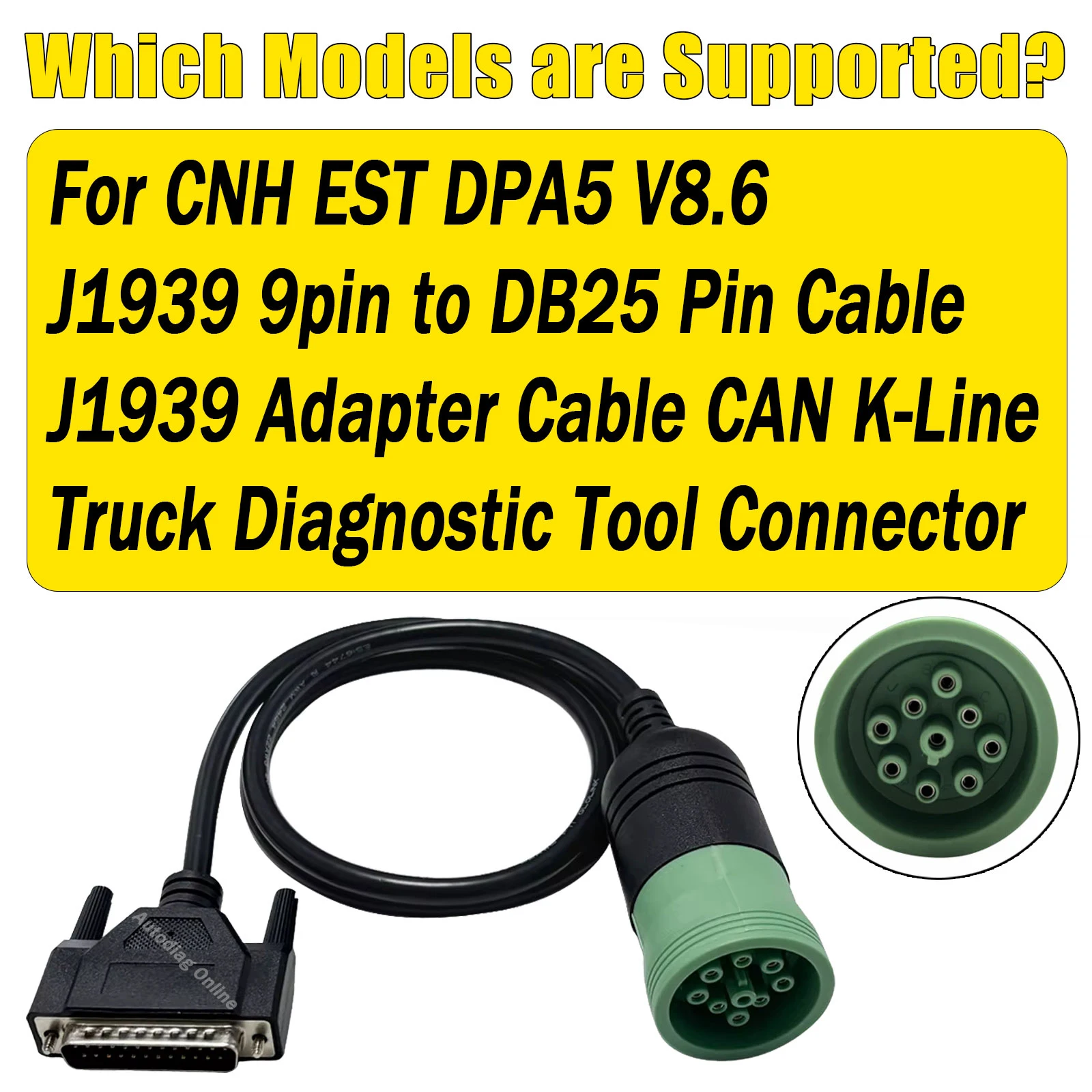 ل J1939 كابل الاختبار الرئيسي ل CNH EST DPA5 V8.6 شاحنة أداة تشخيصية موصل DB25 دبوس إلى 9pin J1939 كابل محول يمكن K-Line