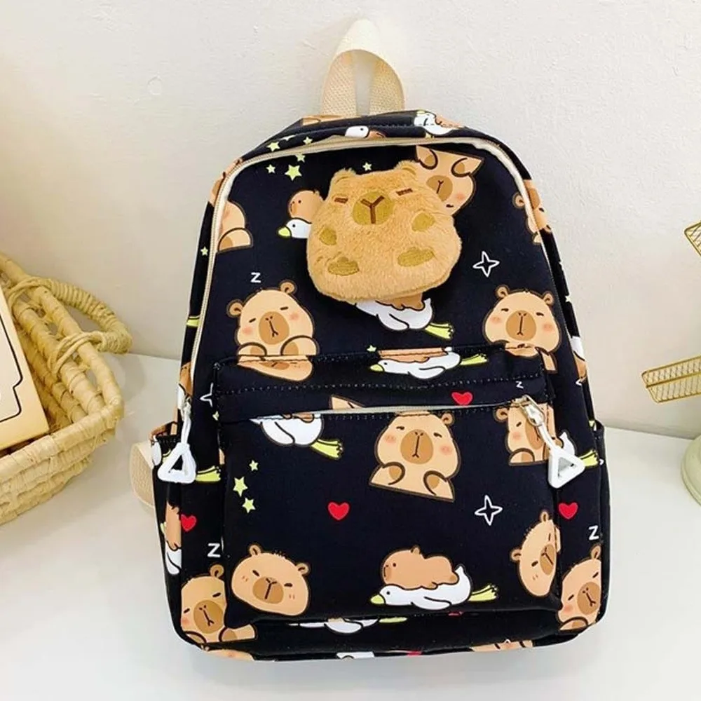 Doll Decoration Capybara Backpack Nylon Wide Straps Cartoon Animal Daypack Multi Functional Lightweight