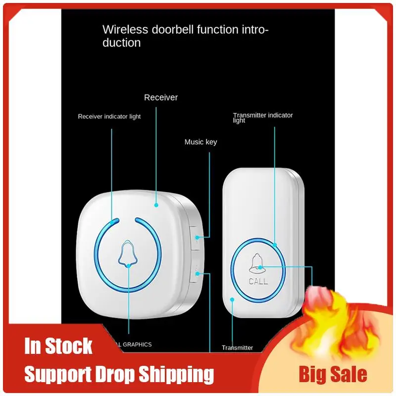 Top Deals Wireless Doorbell Intelligent Welcome Door Bell 300M 60 Songs Melodies Home Smart Doorbell