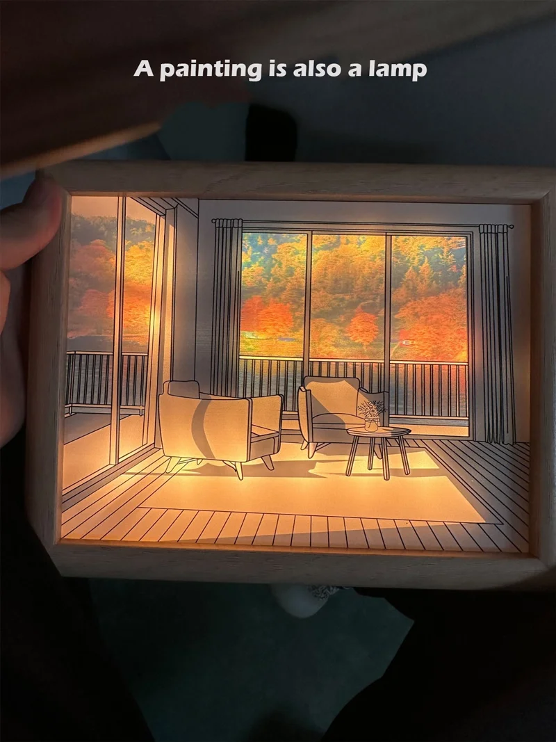 Creativity Night Light Simulation Gift Sunset Mood Photo Frame Lamp INS Anime Painting Led Lights Decoration Lighting