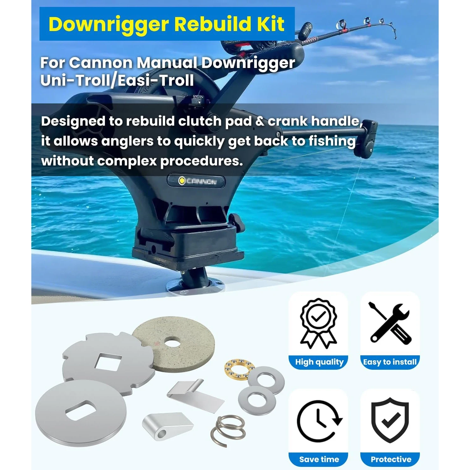 ANX Downrigger Uni-Troll/Easi-Troll Reparatursatz für Cannon Manuelle Downrigger Wartungssatz Hundespannrolle, Feder, Kupplungspolster – Detail 8