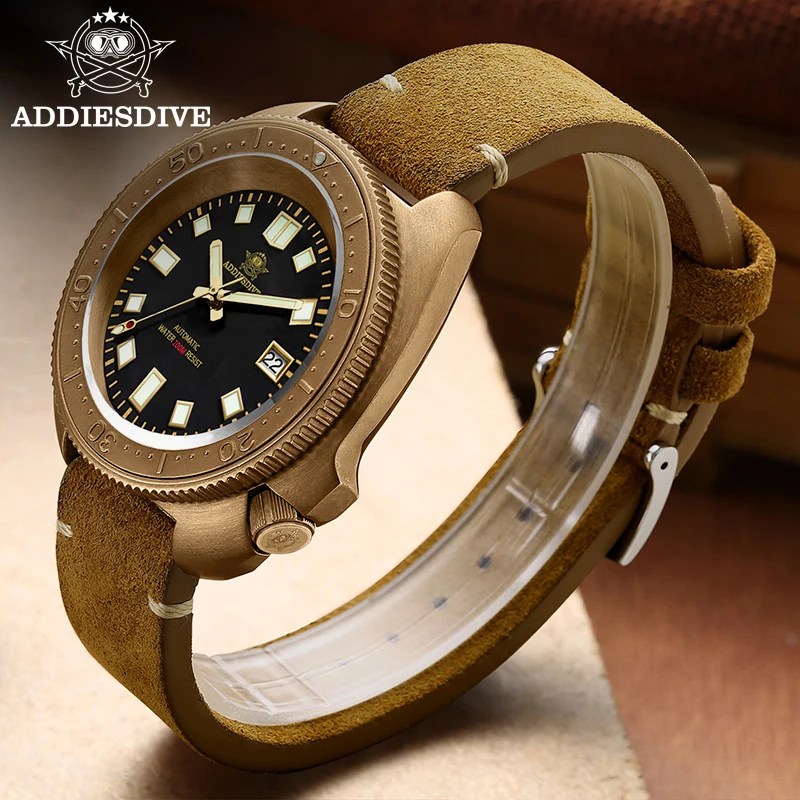 ADDIESDIVE Bronze Watches Men CUSN8 Sapphire Glass NH35 Automatic Mechanical Watch Retro C3 Luminous 200m Waterproof Diver Watch