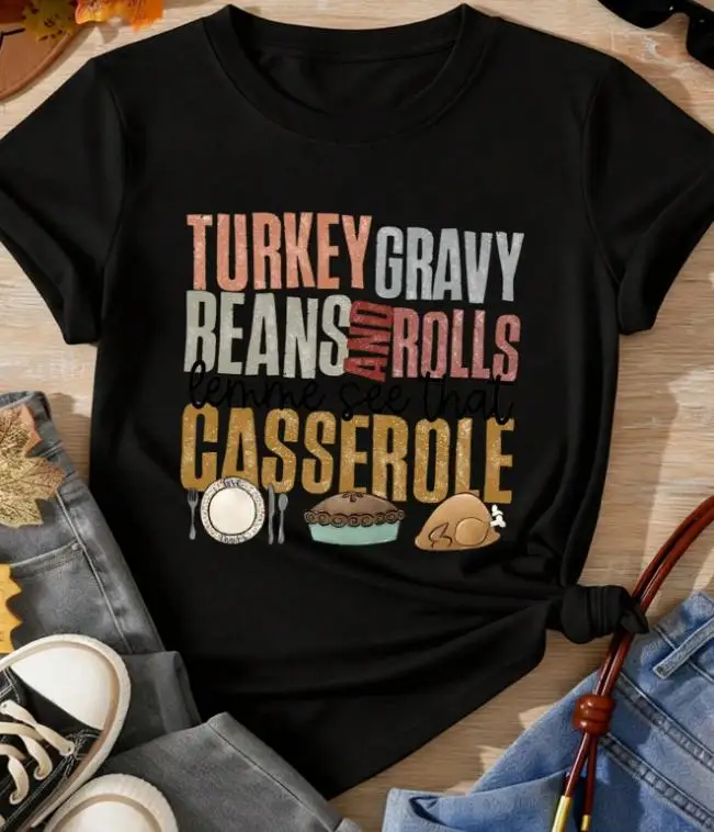 Funny Thanksgiving Family Matching T-Shirts Turkey Gravy Beans Rolls Graphic Tees Women Men Autumn Casual Letter Print Tops