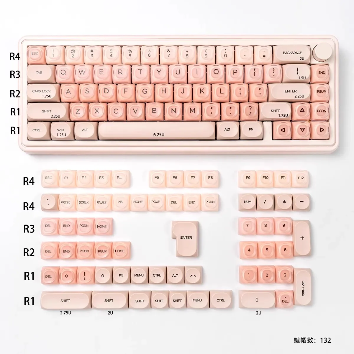 132 Keys Jelly Color Custom Double Shot PBT Keycaps Semi Transparent PC Keycaps HOA Profile for MX Switches Mechanical Keyboard