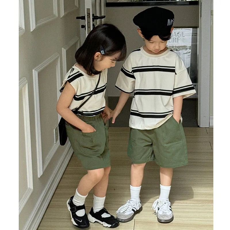 Children Twins Clothes Brother Sister Matching Outfit Korean Boy T Shirt Shorts 2 Pieces Suit Kids Girl Vest Skirt Two Piece Set