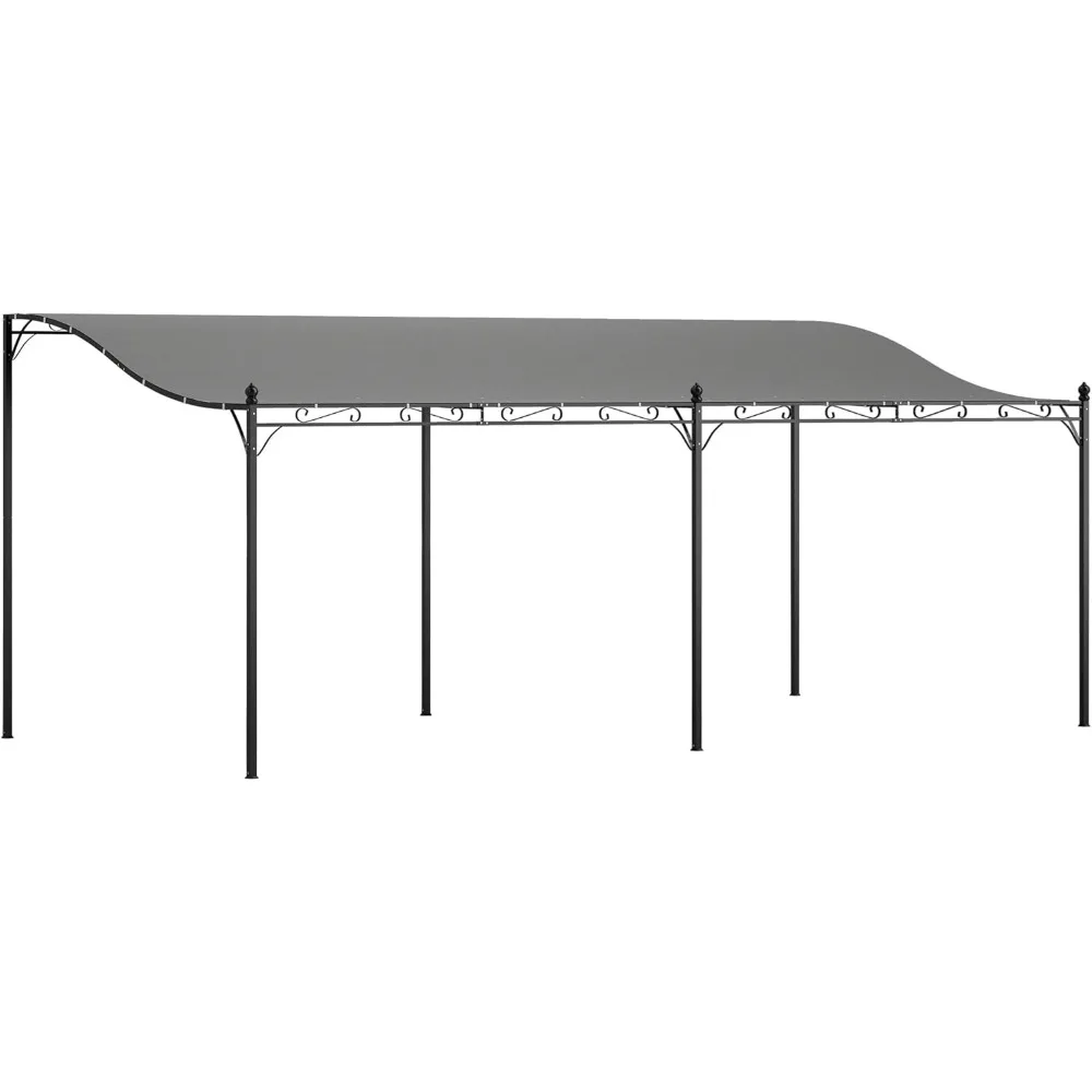 

10' x 20' Outdoor Pergola Canopy, Wall-Mounted Metal Patio Canopy with Weather-Resistant Fabric and Drainage Holes for