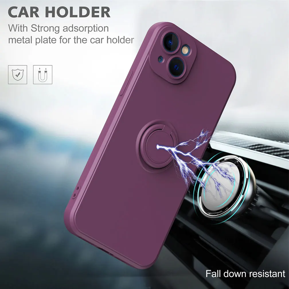 Liquid Silicone Bracket Ring Case for iPhone14 15 Pro Max 11 Pro 12 13 Mini XS Max XR X 8 7 SE Shockproof Magnetic Back Cover