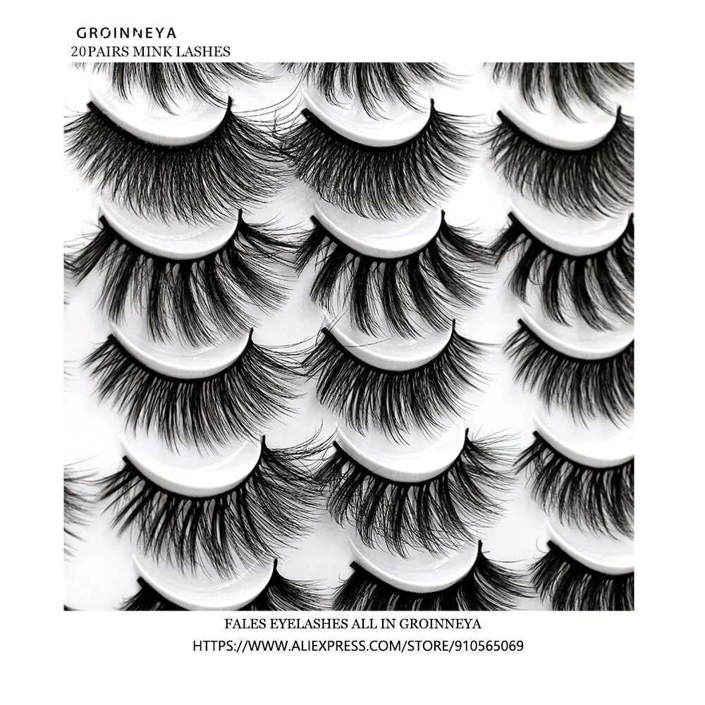 GROINNEYA 20 Pairs False Lashes 3D Mink Lashes Fluffy Dramatic Thick Volume Eyelashes Natural Lashes Fake Lashes Makeup