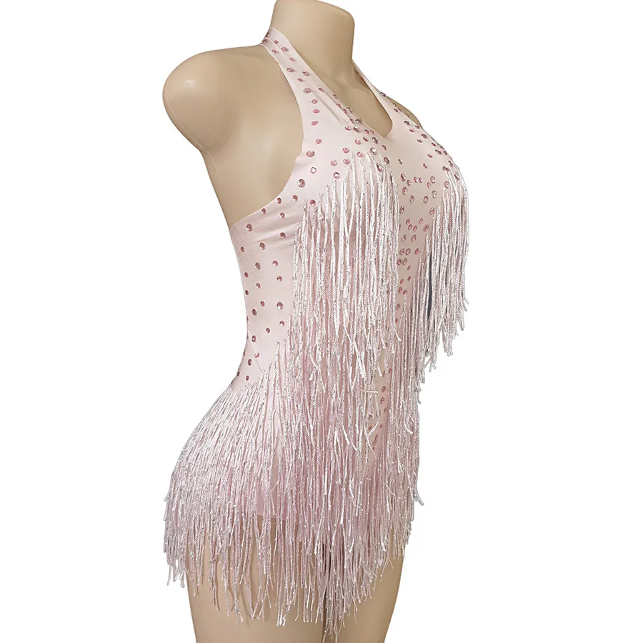 New Sparkly Rhinestones Fringe Bodysuit WomenVightclub Party Dance Costume Stage Wear SexyTassel Leotard Performance Clothing