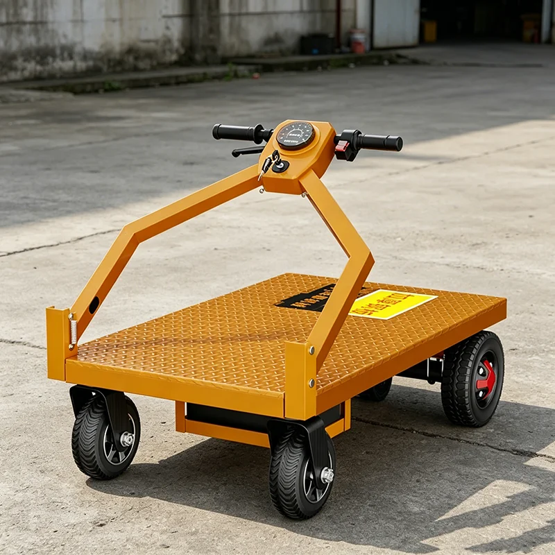 4-Wheel Battery Powered Electric Platform Cart Cargo Hand Truck Motorized Flatbed Trolley Bearing 500kg Load Capacity 2000W