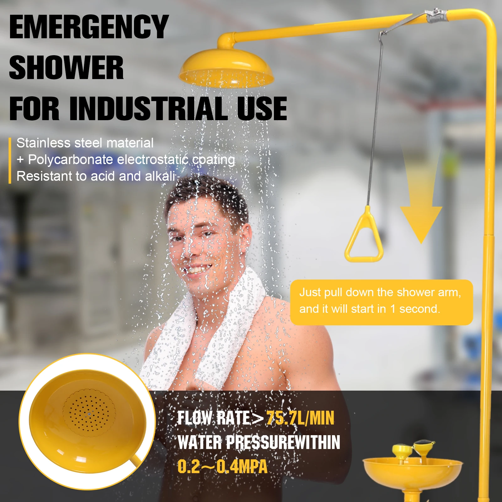 304 الفولاذ المقاوم للصدأ دش الطوارئ محطة غسيل العين NPT الموضوع دش مجموعة وغسل العين مع دش الإسعافات الأولية محطة غسيل العين #1