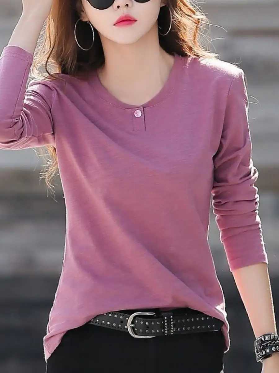 Slim Fit Long Sleeve T-Shirt Women's Casual Base Shirt Top Simple Inner Youthful Autumn Winter New Style Korean Version