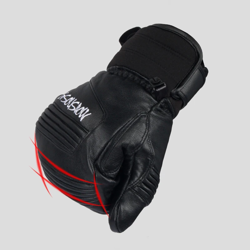 Sarung tangan salju wanita kulit tahan air sarung tangan ski pria olahraga gunung luar ruangan sarung tangan snowboard hangat sepeda motor bagian dalam 5 jari