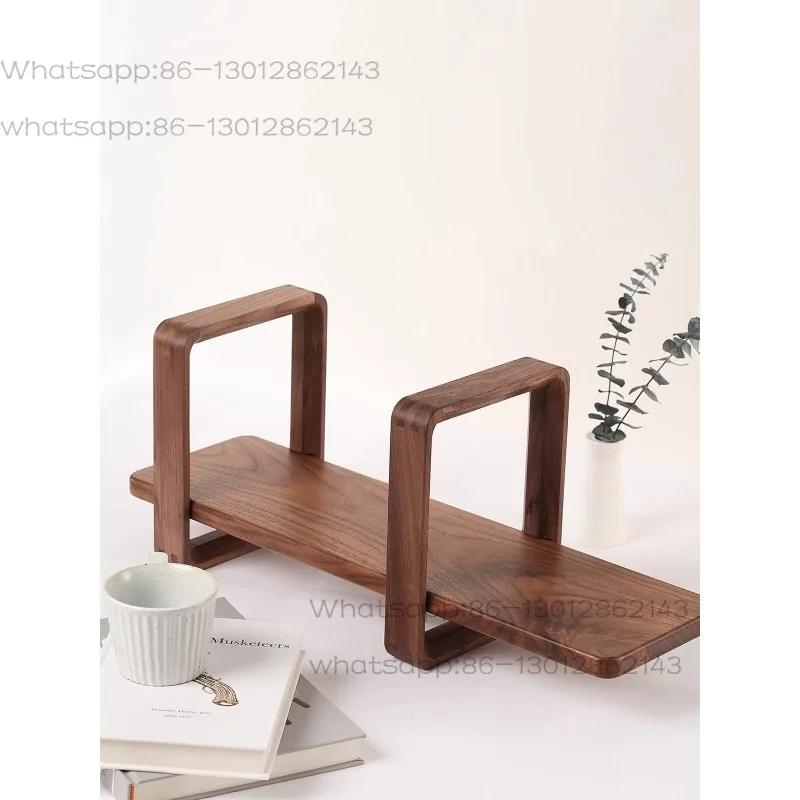 Black walnut solid wood creative simple student desktop bookshelf, wooden small desk shelf book storage rack