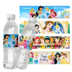 Etiquetas adhesivas para botella de agua con temática de princesa Disney, suministros de decoración para fiesta de cumpleaños de niños, envoltorio de botella de agua Mineral, 6 uds.