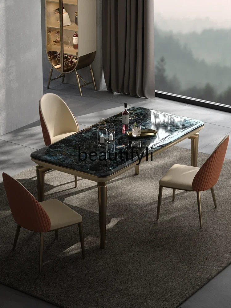 

Natural marble dining table high-end light luxury rectangular dining table
