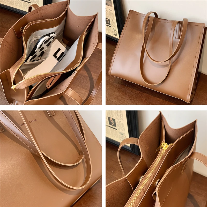 Hifashion 3 Layers Large Tote Bags For Women 2024 Trend Designer Commuting Work A4 Shoulder Bags PU Leather Big Ladies Handbags