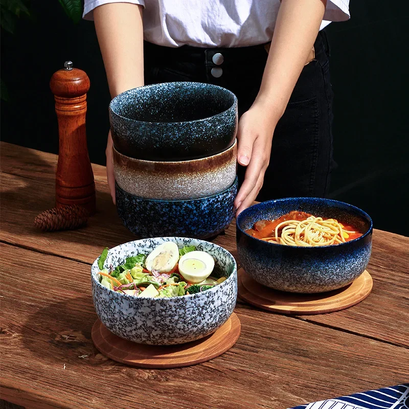 Cuenco de cerámica  estilo japonés con tapa, cuenco redondo para ensalada, vajilla  cerámica, cuenco  superficie, horno en