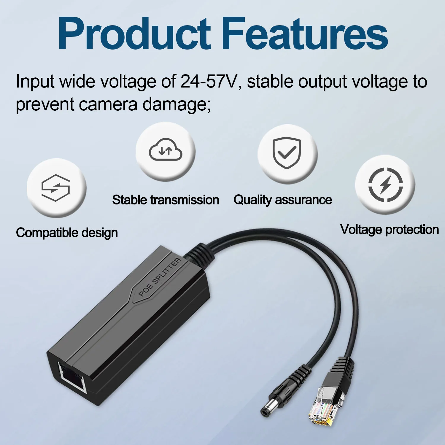 Imagem -06 - Adaptador Divisor Poe 24v a 12v Ativo dc Separador Adaptativo Módulo de Alimentação do Cabo Injetor sem Isolamento para 100m Câmera 1.2a