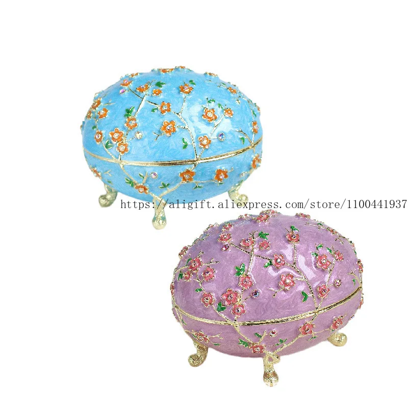 

Enamel Jewelry Box European Style Easter Egg Decor with Metal Trinket Holder Handmade Vintage Home Decor Creative Gift for Women