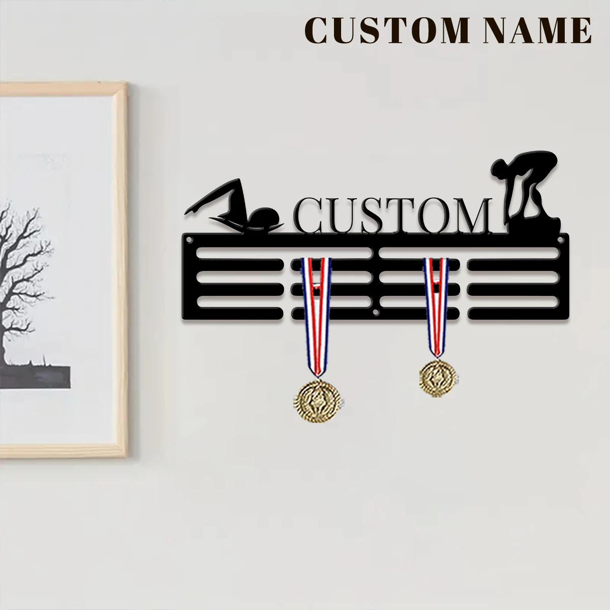 1pc Custom Swimming Metal Medal Hanger Holder,Personalized Football Number Medal Display Rack for Sports Awards,Home Decor Gift view 3