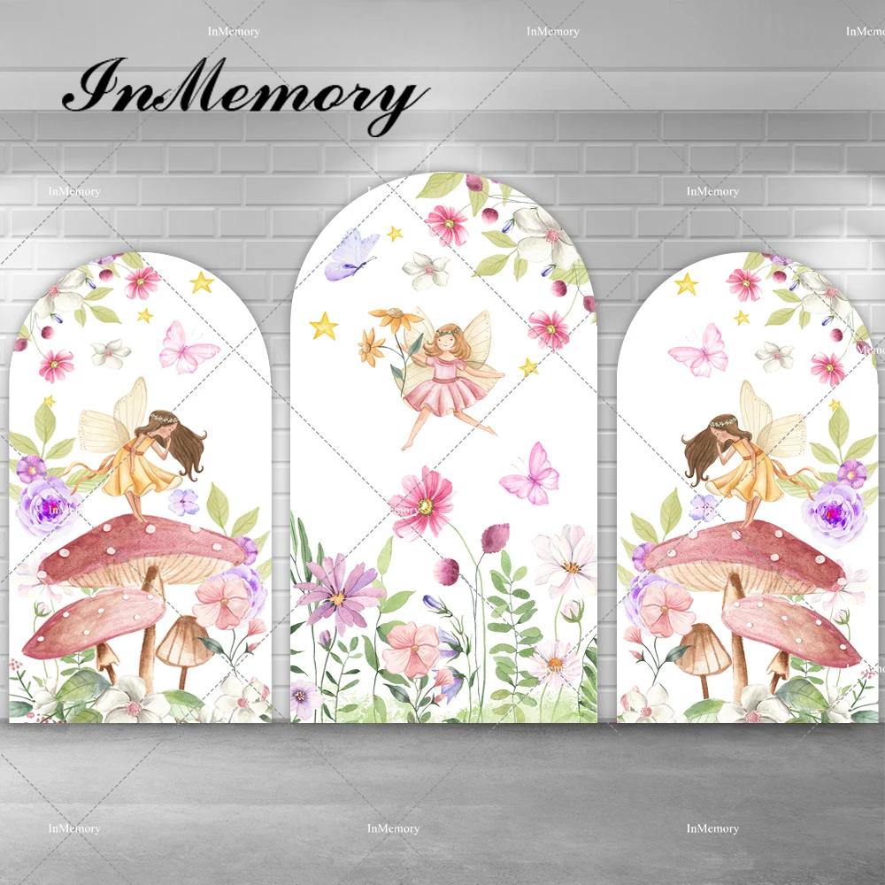 

Floral Mushroom Chiara Arch Backdrop Cover for Girls Newborn Baby Shower 1st Birthday Party Backgrounds Prop Double-sided