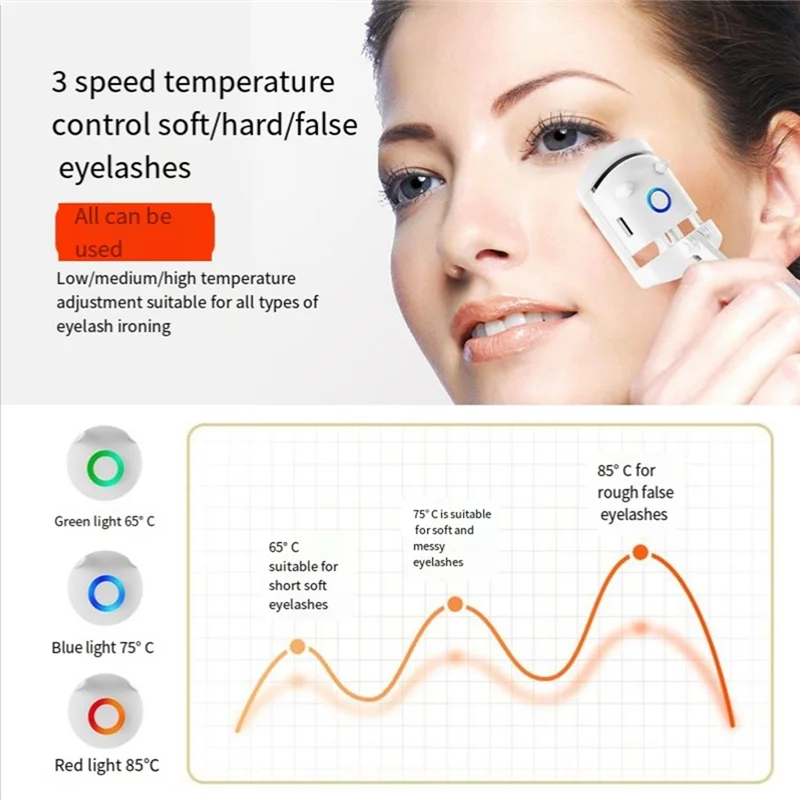 3 في 1 أداة تجعيد الرموش الساخنة USB قابلة للشحن الكهربائية رمش بكرة الشعر مع 3 مستويات درجة الحرارة التدفئة السريعة وطويلة الأمد-A58E