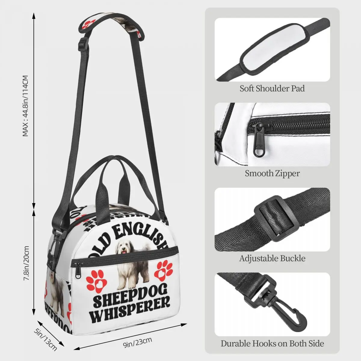 Old English Sheepdog Whisperer Lunch Bags Insulated Bento Box Lunch Tote Picnic Bags Cooler Thermal Bag for Woman Girl Work