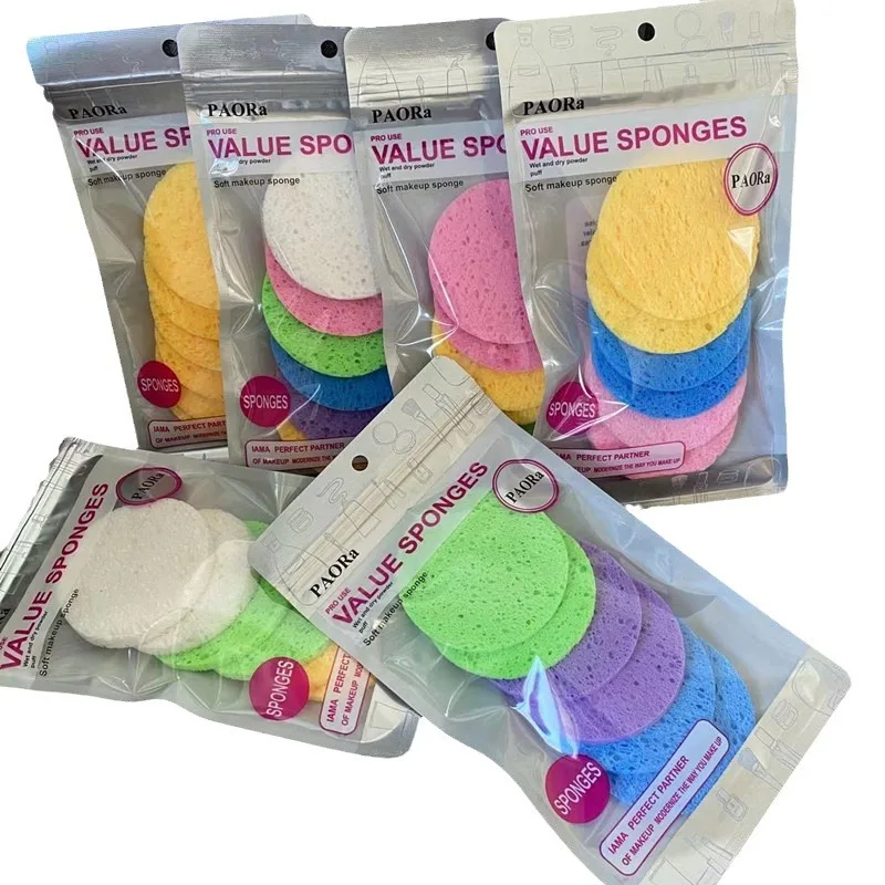 2/4/5/6pc 7/8/9cm rosto redondo removedor de maquiagem ferramenta natural polpa de madeira esponja celulose compressa cosméticos puff esponja de lavagem facial
